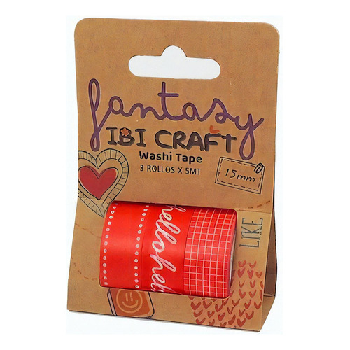 Cinta Adhesiva Washi Tape Ibi Craft 5mt X15mm Set 3 Unidades Color Rojo Rayado