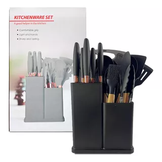 Kit Utensílios De Cozinha Preto 19 Peças