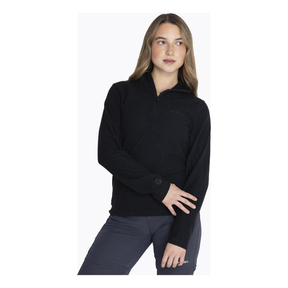 Polerón Embossed Half Zipper Negro Mujer