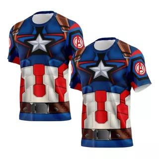 Kit 2 Camiseta Capitão América Infantil Tecido Dryfit