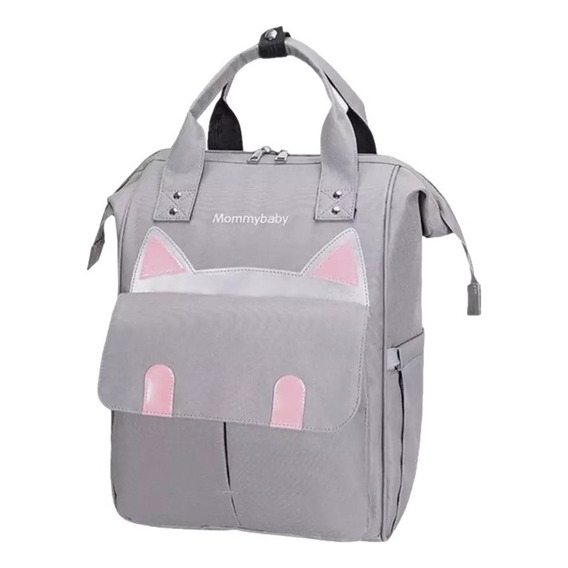 Bolso Pañalera Multifuncional Bebe Mochila Gatico Ref 1402 Color Gris Claro