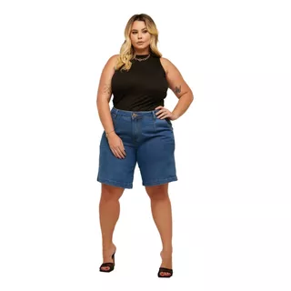 Bermuda Jeans Feminina Plus Size Confortável Casual Moderna!