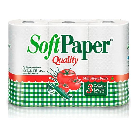 Rollo De Cocina Soft Paper Doble Hoja 40 Paños X3 Rollos