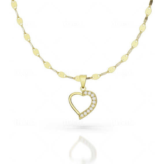 Gargantilla Collar Corazón Zirconia Oro10k Solido Dama Italy Color Dorado