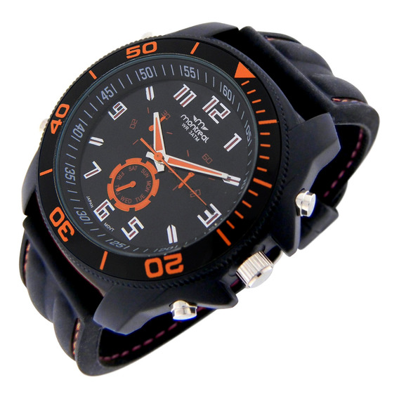 Reloj Montreal Hombre Ml1214 Resistente Al Agua Malla Caucho