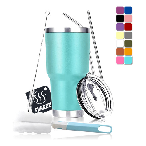 Vaso Térmico Portátil De Acero Inoxidable 30oz Con Calor/frí Color Celeste Liso