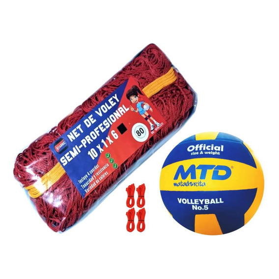 Pack Kit Vóley Semiprofesional 10mt + Pelota + Cuerdas