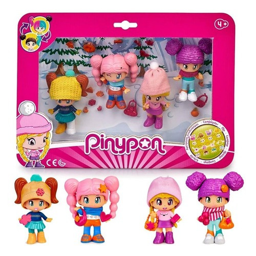 Pinypon Pack 4 Figuras Amigas Ropa De Invierno Famosa Orig