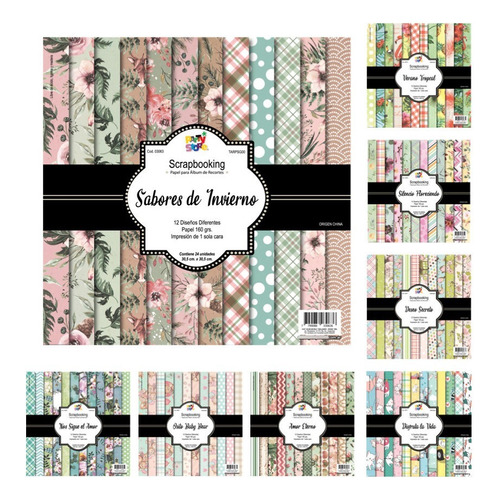 Papel Scrapbooking Estampado Decoración Álbum X 24u De 30x30 Color Sabores de invierno