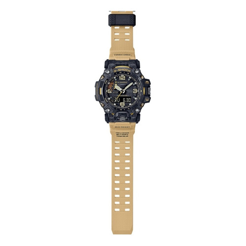 Reloj pulsera Casio GWG-2000 con correa de resina color beige - fondo negro