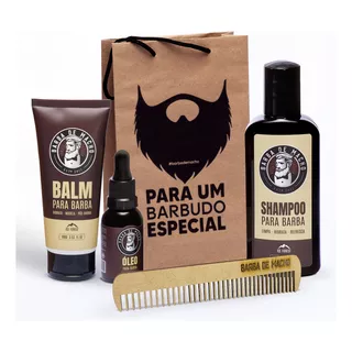 Kit Limpa Hidrata Shampo Balm Óleo E Pente Barba De Macho