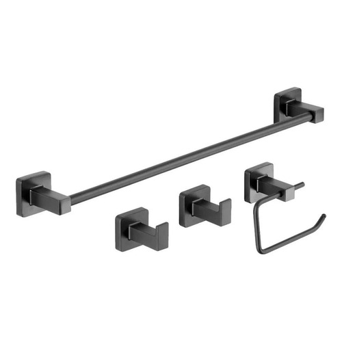 Set Accesorios Baño Conjunto Kit 4 Piezas Piazza Cube Negro