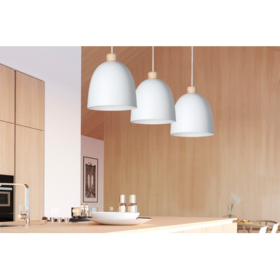 Lampara Colgante Odiseo Blanco Madera Vintage Apto Led Lsi