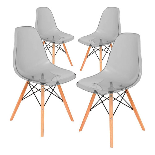 4 Sillas Shell Clear Minimalistas Modernas Color de la estructura de la silla Gris Color del asiento Gris Diseño de la tela Gris