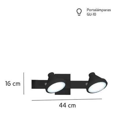 Aplique 2 Luces Spot Movil Conico Ar111 Oslo Negro Apto Led