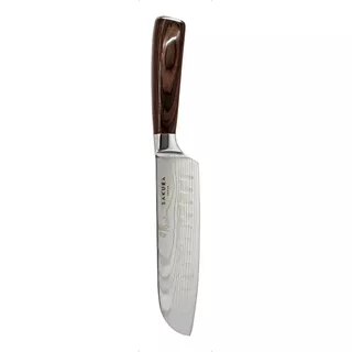 Cuchillo Acero Inoxidable Santoku Sakura Diseño Damasco 30cm Color Plateado