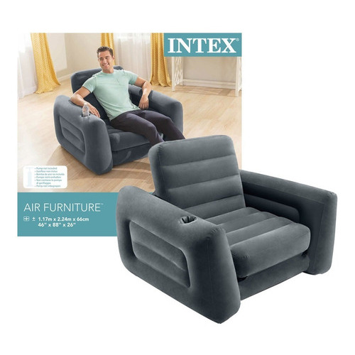 Sofá Cama Inflable De Una Plaza Intex 66551np. Color Gris