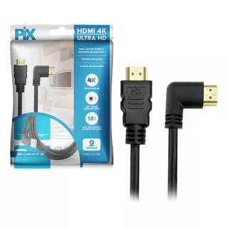 Cabo Hdmi Pix 2.0 4k Hdr Ultra Hd 19 Pinos Gold 2m Ponta 90 Graus