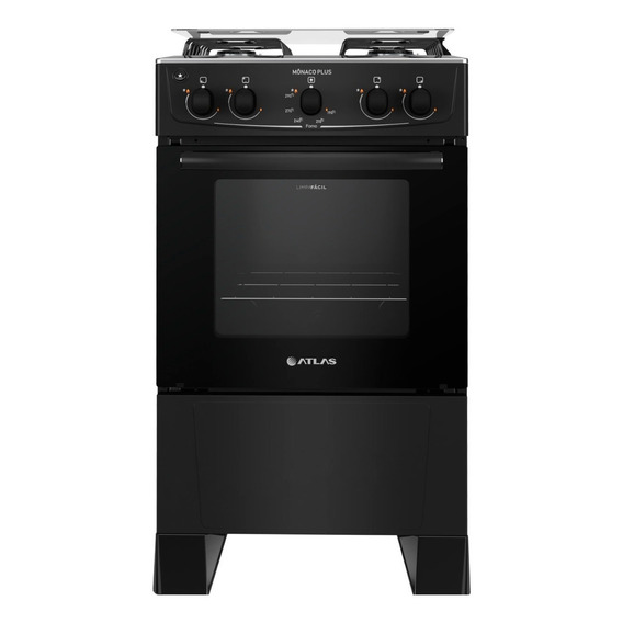 Fogão 4 Bocas Preto com Mesa Inox Atlas Mônaco Plus Bivolt 127V/220V 50Litros