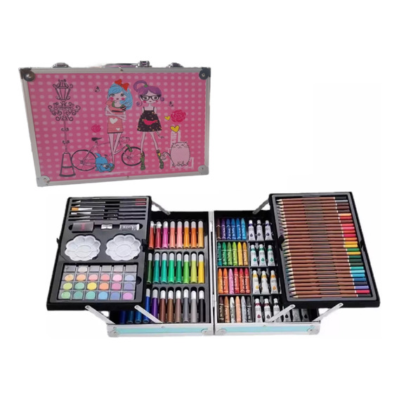 Set Kit Colores 145 Pcs Arte Dibujo Creativo Infantil Rosa