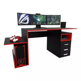 Escritorio Gamer La Font Sorbo Melamina De 180cm X 75cm X 50cm Negro Y Rojo