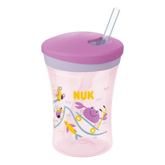 Vaso Nuk Action Cup 230ml Para Bebés A Partir De 12 Meses Color Violeta Peces