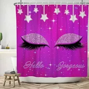 Purple Unicorn Eyelash Shower Curtain For Girls Glitter Star