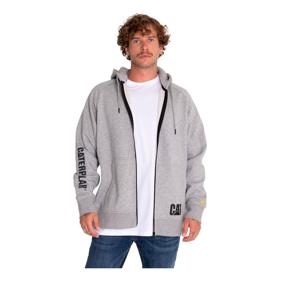 Polerón Hombre Fleece Cat Logo Full Zip Hoodie Gris Cat