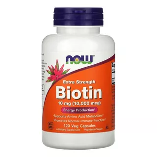 Biotina 10mg (10000 Mcg) 120 Capsulas Veganas Now Foods 