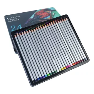 Set Lapices X 24 Caja Metal Acuarelables Colores Lata Dibujo