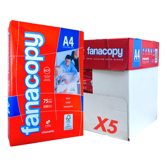  Pack Resma Hoja A4 Caja X5 Fanacopy Papel Blanco Impresora