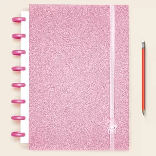 Caderno Criativo Inteligente  Glitter Rosa - Médio Discos A5