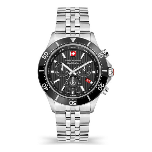 Reloj Swiss Military Smwgi2100701 Para Hombre Cronografo Color de la malla Plateado Color del bisel Gris Color del fondo Negro