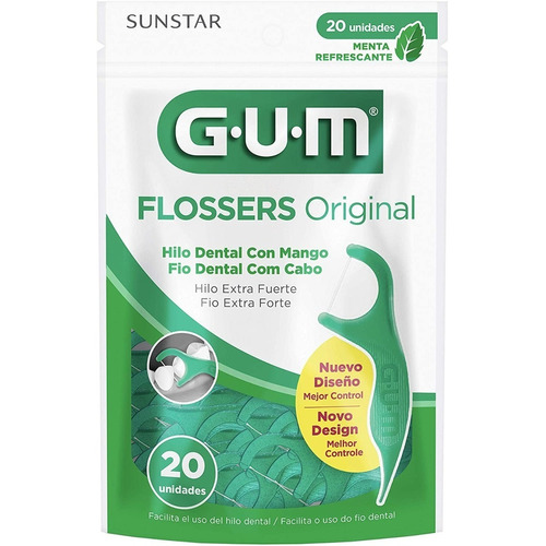 Gum Flossers - Hilo Dental Con Mango Menta Refrescante 20u.