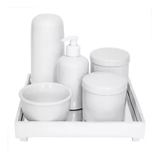 Kit Higiene Espelho Porcelanas E Garrafa Pequena Branco