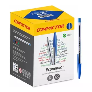 Caneta Esferográfica Compactor - Caixa Com 100 Unidades Cor Da Tinta Azul Cor Do Exterior Cristal