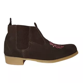 Bota Botina Feminina Country Couro Cano Curto Bordada Leve