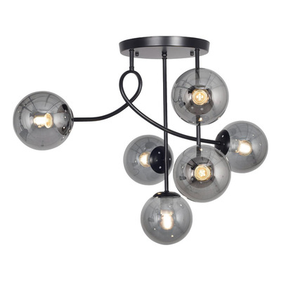 Plafon Luna Rulo 6 Luces Negro Fume Apto Led E27 Plug