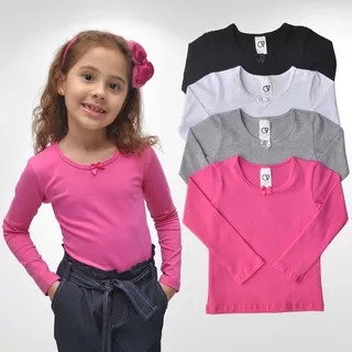 Kit Com 4 Camiseta Manga Longa Cotton Infantil 