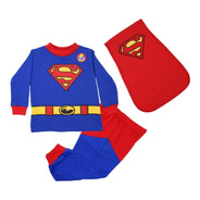 Pijama Superman Bebé Niño 3 Pzs Sudadera Pants Capa Disfraz 