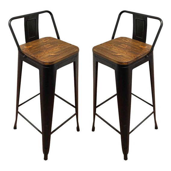 Set X2 Banqueta Tolix Metal Asiento Madera Vintage Barra 