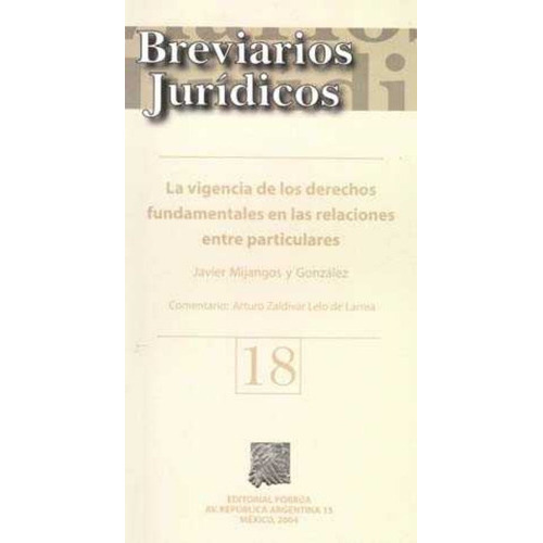 Vigencia De Los Derechos Fundamentales En Las Relaciones 18, De Javier Mijangos Y González. Editorial Porrúa México En Español