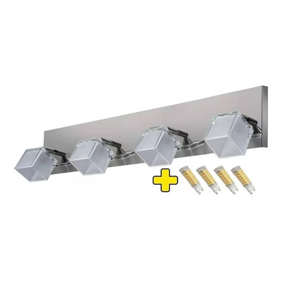 Aplique 4 Luces Cromo Moderno Con Led Baño Acero Inoxidable