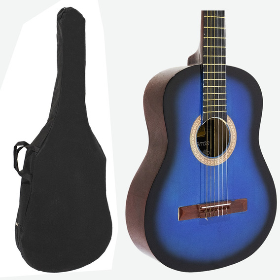 Guitarra Criolla Clasica Azul De Estudio 4/4 Con Funda