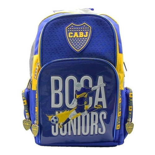 Mochila Escolar Espalda Futbol Boca Juniors Cresko 18 PuLG Color Azul Diseño de la tela Liso