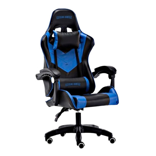 Silla de escritorio Ideon Extreme Hunter Pro gamer ergonómica  negra y azul con tapizado de cuero sintético