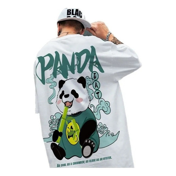 T-shirt Estilo Chino Panda Bambú Lindo Oversize