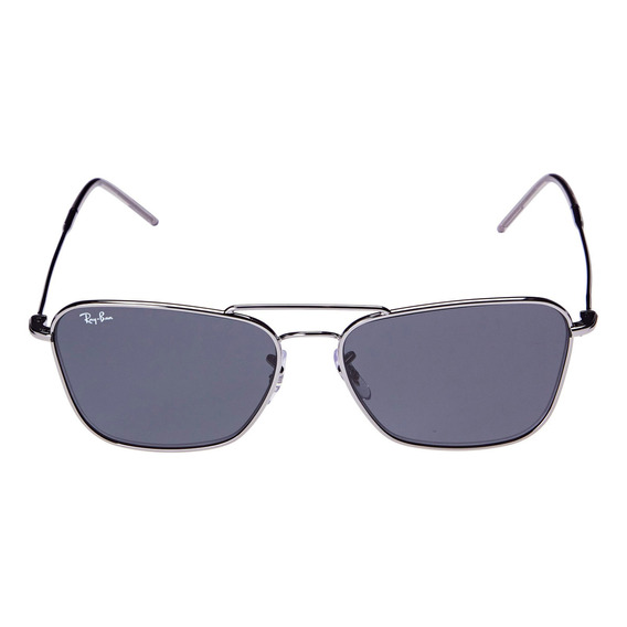 Gafas de sol Ray-Ban Contínua RBR0102S 58, diseño Cuadrado, color plomo con marco de metal color plomo, lente gris botella de poliamida bio clásica, varilla plomo de metal con cadena plomo - RBR0102S 