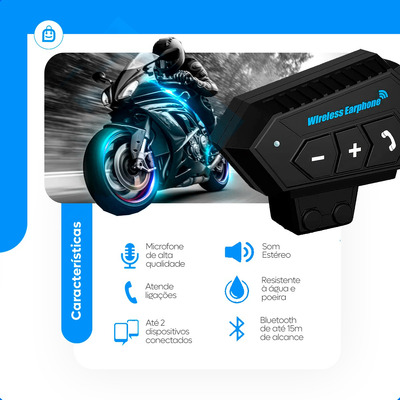 Fone De Ouvido Capacete Moto Bluetooth Sem Fio Prova De Água