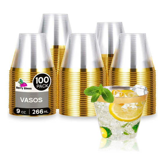 100 Vasos Desechables Elegantes Plástico De 9 Oz Para Fiesta